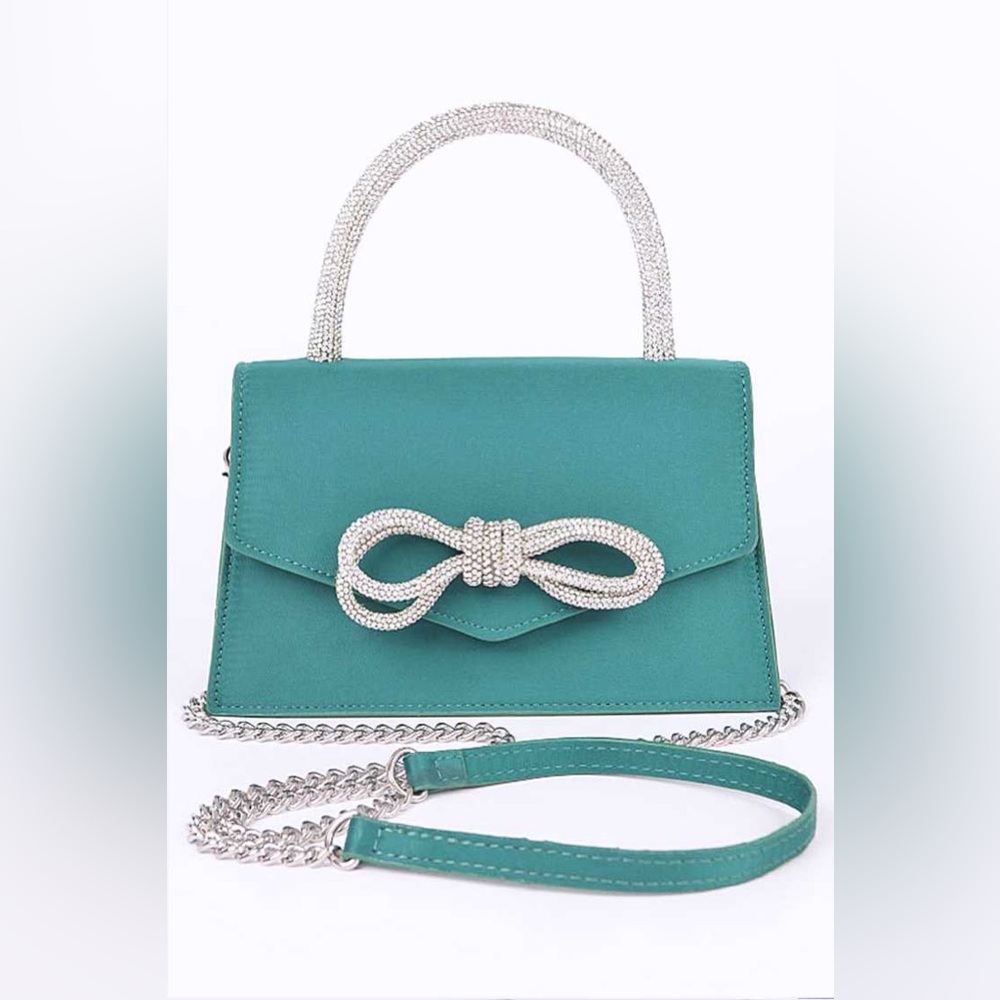 Rhinestone Bow Accent Top Handle Swing Handbag